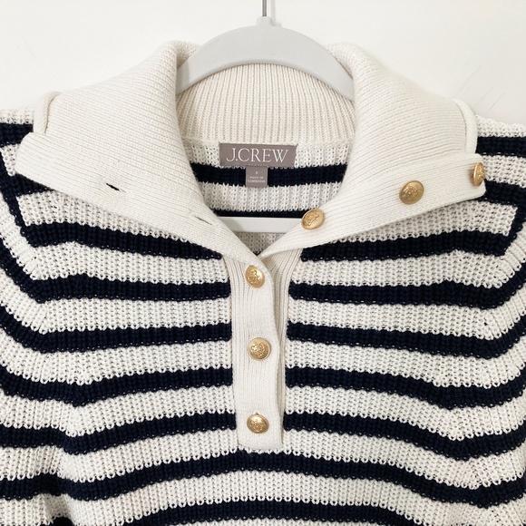 J. Crew Ribbed Cotton Button-Collar Sweater in Navy/White Stripe - S - Picture 2 of 5